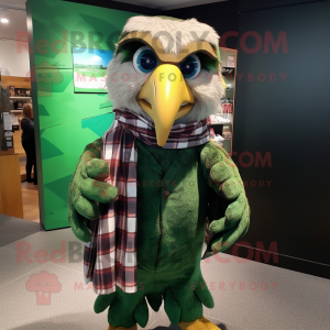 Green Haast'S Eagle mascot costume character dressed with a Flannel Shirt and Scarf clips