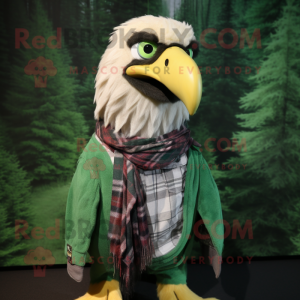 Green Haast'S Eagle mascot costume character dressed with a Flannel Shirt and Scarf clips