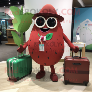 Maroon Watermelon mascot costume character dressed with a Swimwear and Briefcases