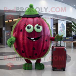 Maroon Watermelon mascot costume character dressed with a Swimwear and Briefcases