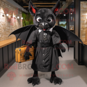 Black Bat mascot costume character dressed with a Vest and Messenger bags