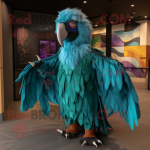 Turquoise Vulture mascot costume character dressed with a Romper and Shawls