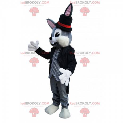 Gray rabbit mascot with a magician costume - Redbrokoly.com