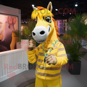 Yellow Quagga mascot costume character dressed with a Blouse and Bracelets