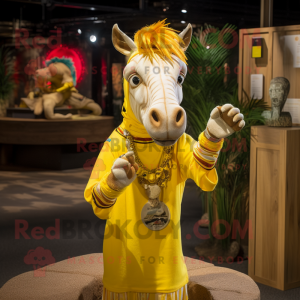 Yellow Quagga mascot costume character dressed with a Blouse and Bracelets