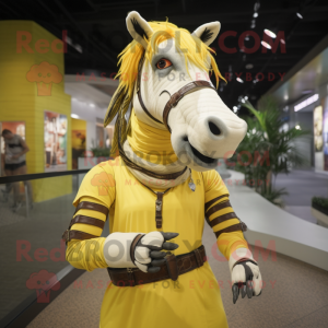 Yellow Quagga mascot costume character dressed with a Blouse and Bracelets