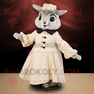 Cream Flying Squirrel mascot costume character dressed with a A-Line Skirt and Hat pins