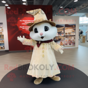 Cream Flying Squirrel mascot costume character dressed with a A-Line Skirt and Hat pins