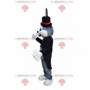 Gray rabbit mascot with a magician costume - Redbrokoly.com