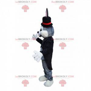 Mascotte de lapin gris avec un costume de magicien -