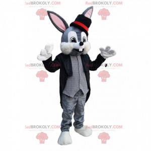 Mascotte de lapin gris avec un costume de magicien -