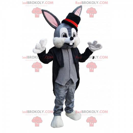 Gray rabbit mascot with a magician costume - Redbrokoly.com