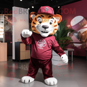 Maroon Tiger mascot costume character dressed with a Blouse and Hats