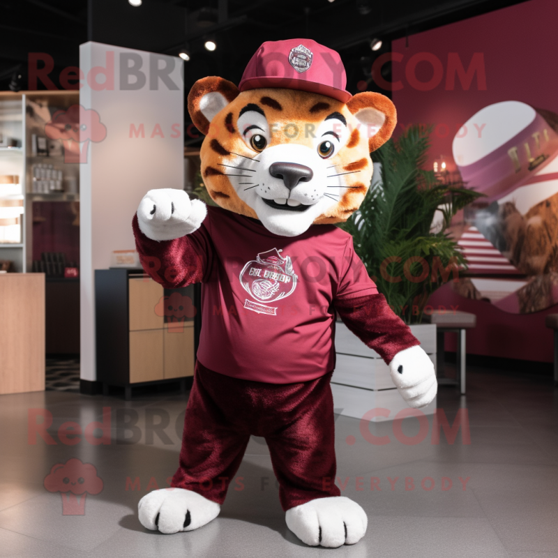 Maroon Tiger mascot costume character dressed with a Blouse and Hats