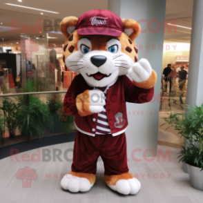 Maroon Tiger mascot costume character dressed with a Blouse and Hats