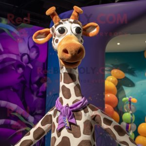 Purple Giraffe mascot costume character dressed with a Swimwear and Bow ties