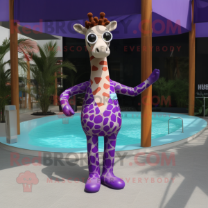 Paarse Giraffe mascotte...