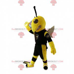 Yellow and black wasp mascot, with white wings - Redbrokoly.com