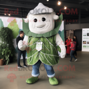 Silver Cabbage Leaf mascot costume character dressed with a Henley Shirt and Earrings