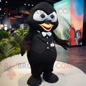 Black Ceviche mascot costume character dressed with a Tuxedo and Foot pads