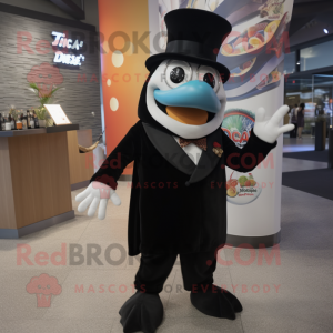 Black Ceviche mascot costume character dressed with a Tuxedo and Foot pads