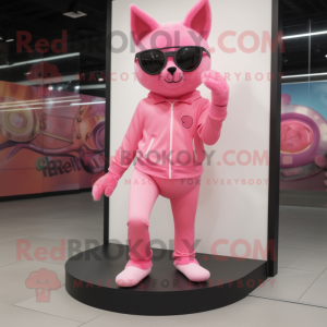 Pink Cat mascot costume character dressed with a Leggings and Sunglasses