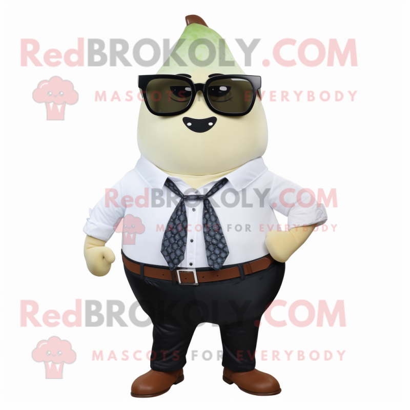 White Pear mascot costume character dressed with a Dress Shirt and Sunglasses