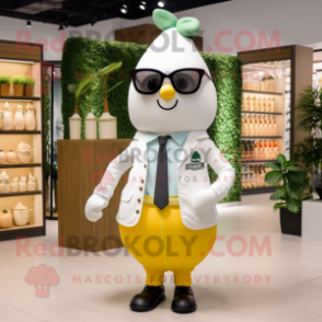 White Pear mascot costume character dressed with a Dress Shirt and Sunglasses
