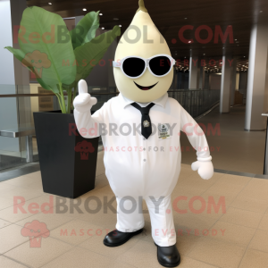 White Pear mascot costume character dressed with a Dress Shirt and Sunglasses