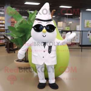 White Pear mascot costume character dressed with a Dress Shirt and Sunglasses