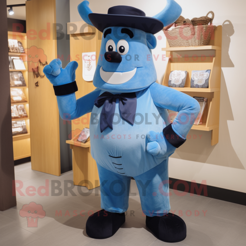 Blue Steak mascot costume character dressed with a Overalls and Tie pins