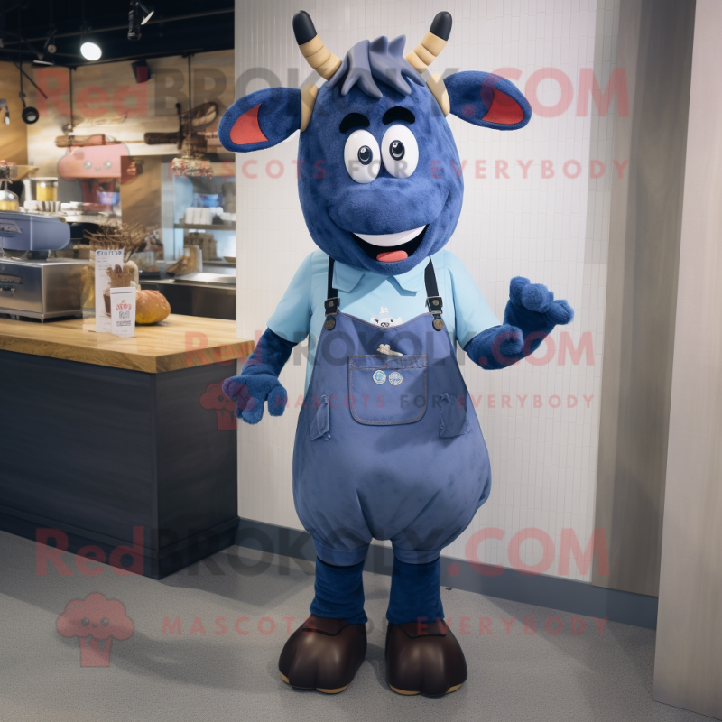 Blue Steak mascot costume character dressed with a Overalls and Tie pins