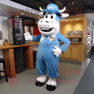 Blue Steak mascot costume character dressed with a Overalls and Tie pins