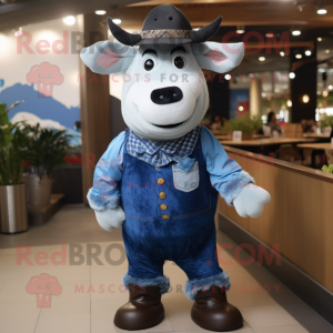 Blue Steak mascot costume character dressed with a Overalls and Tie pins