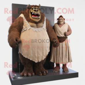 Brown Ogre mascot costume character dressed with a Wedding Dress and Belts