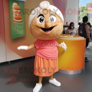 Peach Falafel mascot costume character dressed with a Shorts and Earrings