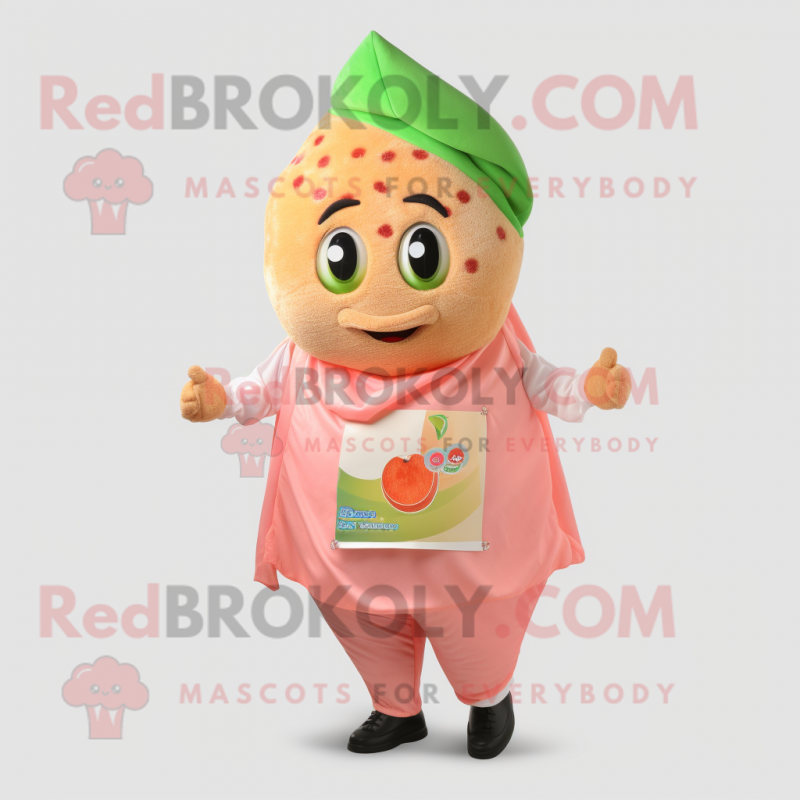 Peach Falafel mascot costume character dressed with a Shorts and Earrings