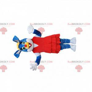 Mascote coelho azul com um lindo vestido vermelho -