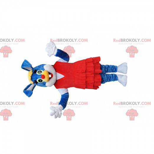 Blauw konijn mascotte met een mooie rode jurk - Redbrokoly.com
