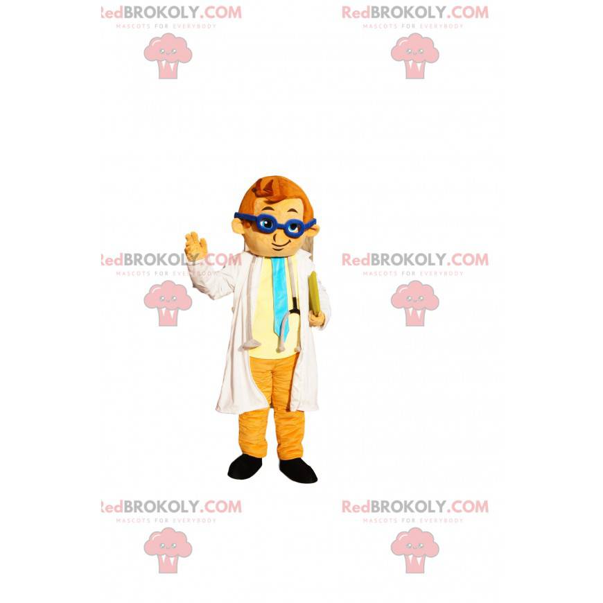 Maskot doktora se stetoskopem a modrými brýlemi - Redbrokoly.com
