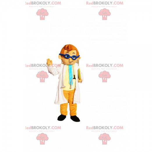 Mascote do médico com um estetoscópio e óculos azuis -