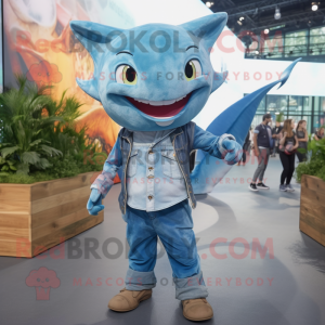 nan Swordfish mascot costume character dressed with a Boyfriend Jeans and Shoe laces