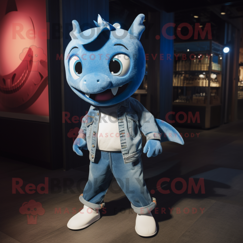 nan Swordfish mascot costume character dressed with a Boyfriend Jeans and Shoe laces