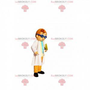 Mascotte de médecin avec un stéthoscope et des lunettes bleus -