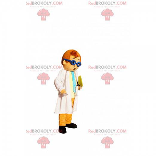 Mascote do médico com um estetoscópio e óculos azuis -