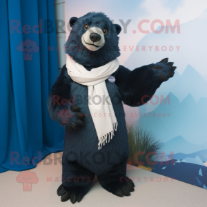 Navy Sloth Bear mascot costume character dressed with a Bodysuit and Scarf clips
