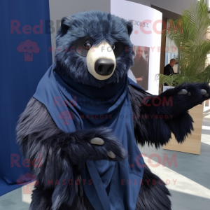 Navy Sloth Bear mascot costume character dressed with a Bodysuit and Scarf clips