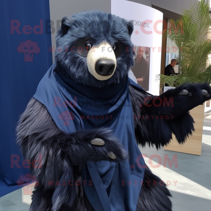 Navy Sloth Bear mascot costume character dressed with a Bodysuit and Scarf clips Navy Sloth Bear mascot costume character dressed with a Bodysuit and Scarf clips