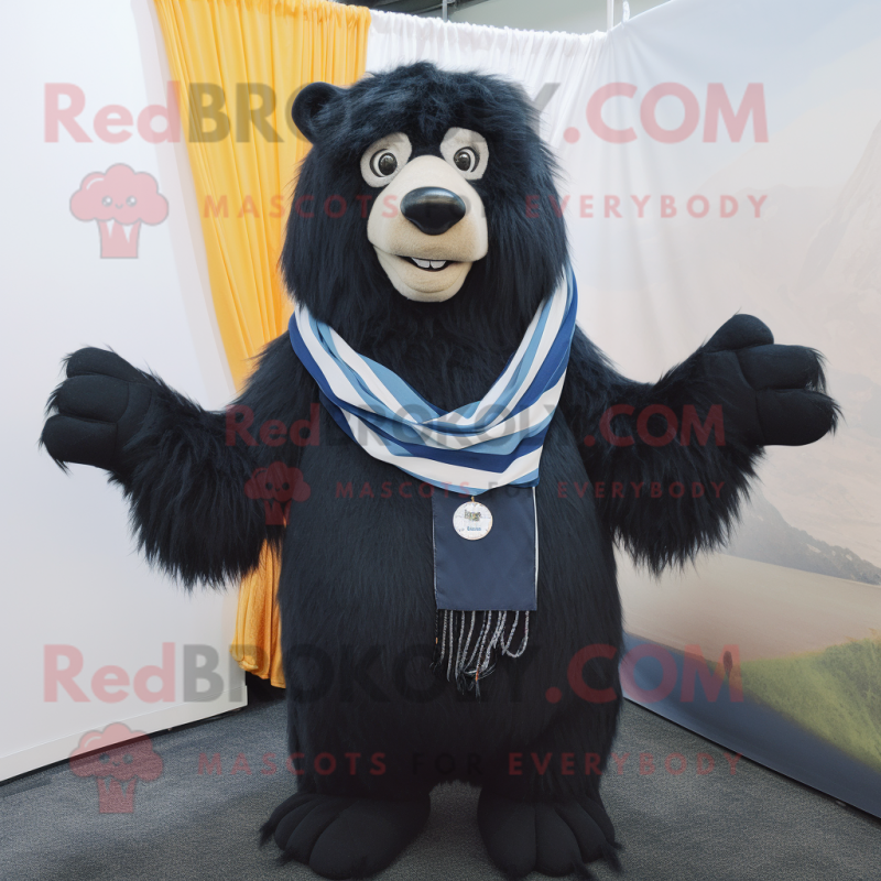 Navy Sloth Bear mascot costume character dressed with a Bodysuit and Scarf clips Navy Sloth Bear mascot costume character dressed with a Bodysuit and Scarf clips