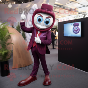 Maroon Contortionist mascot costume character dressed with a Suit Pants and Smartwatches